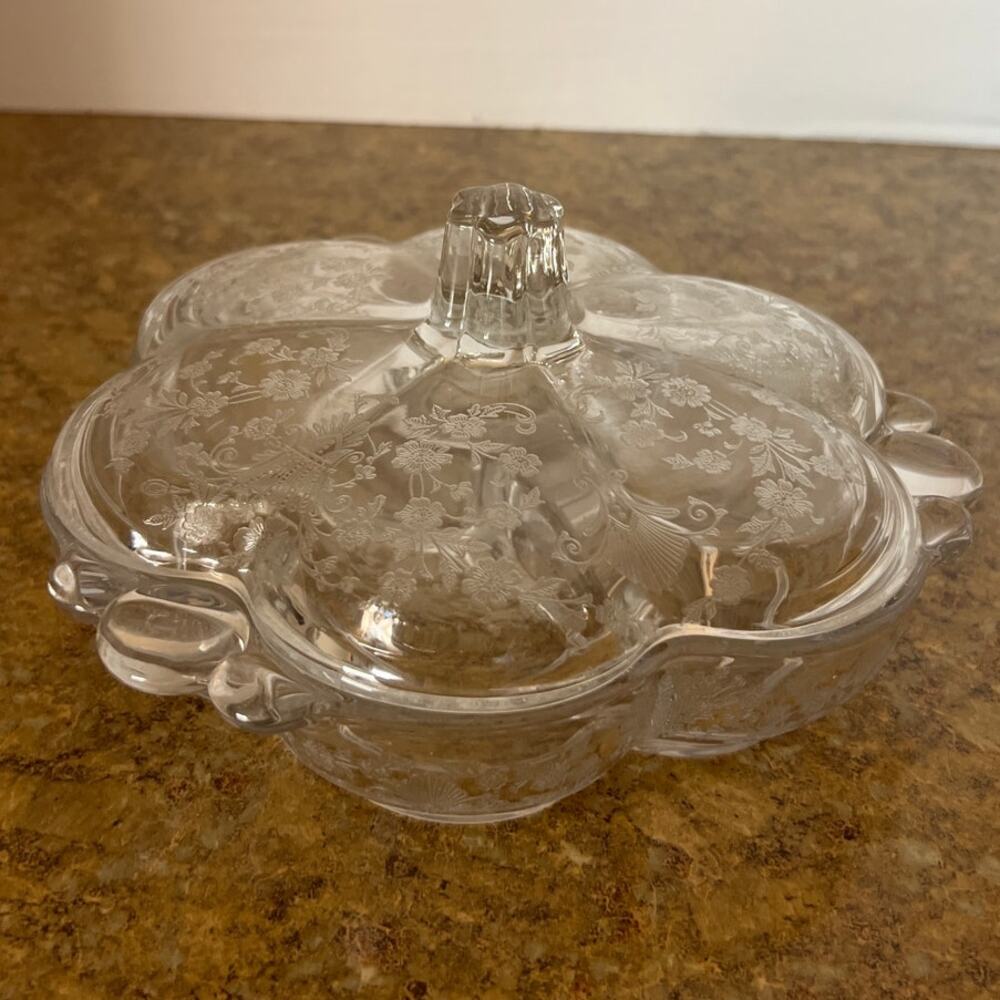 Vintage Duncan Miller Glass 3-Part Candy Dish with Lid